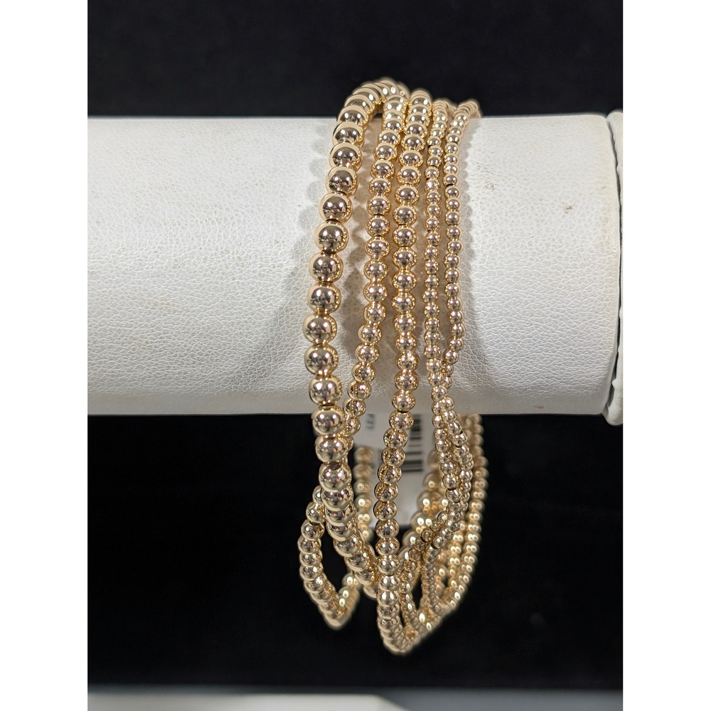 NWT Gold Tone Beaded Stretch Bracelet Stack Set 5 Minimalist Layering 7 Inch